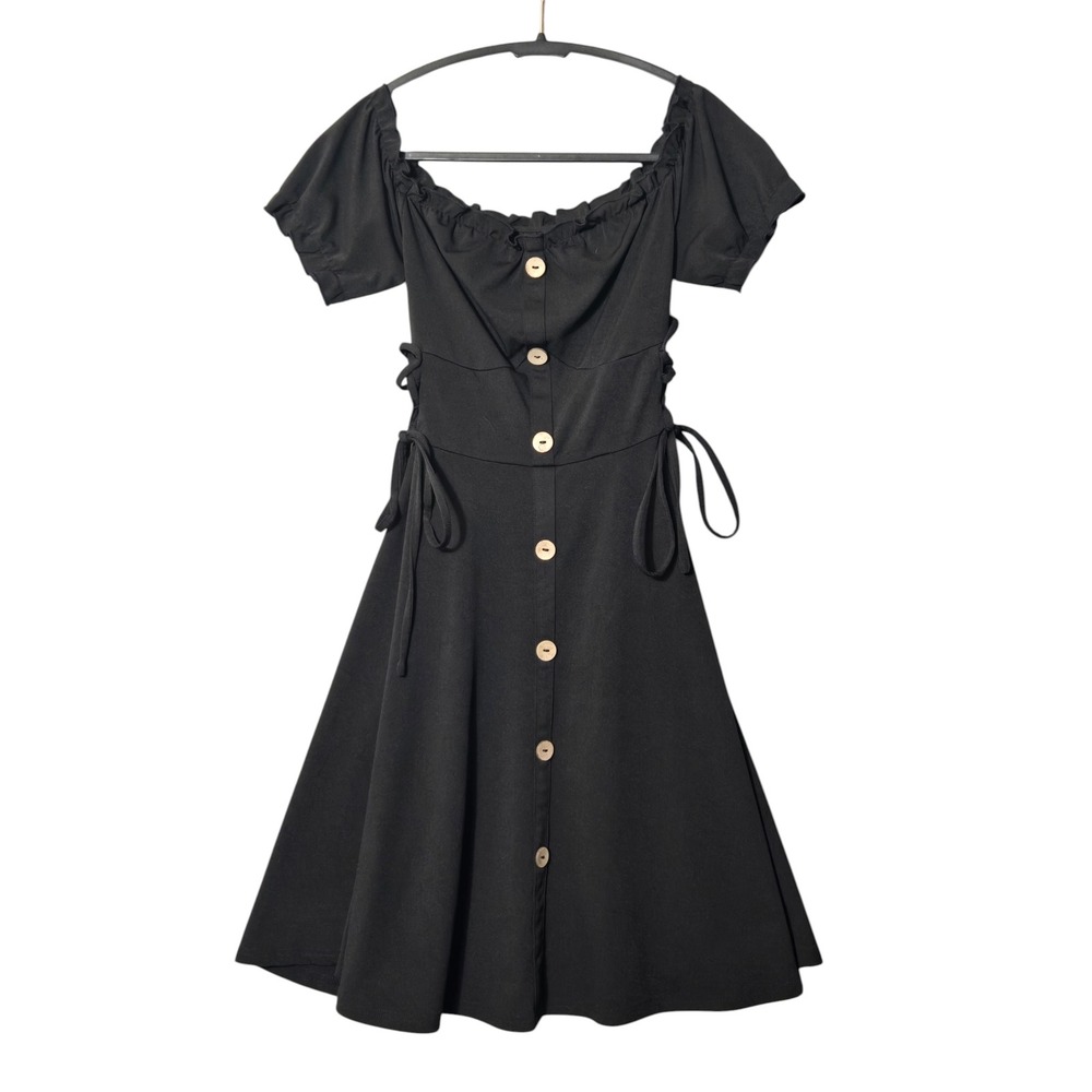 Scarlet Darkness Black Milkmaid Dress Off Shoulder Lace Up Gothic Cottagecore S
